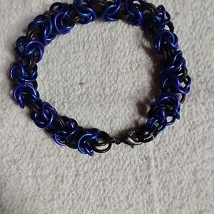 Blue black anodized large link bracelet